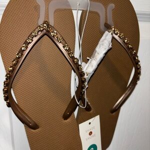 Shade & Shore Brown Dressy Sandals with Rhinestone Embellishments